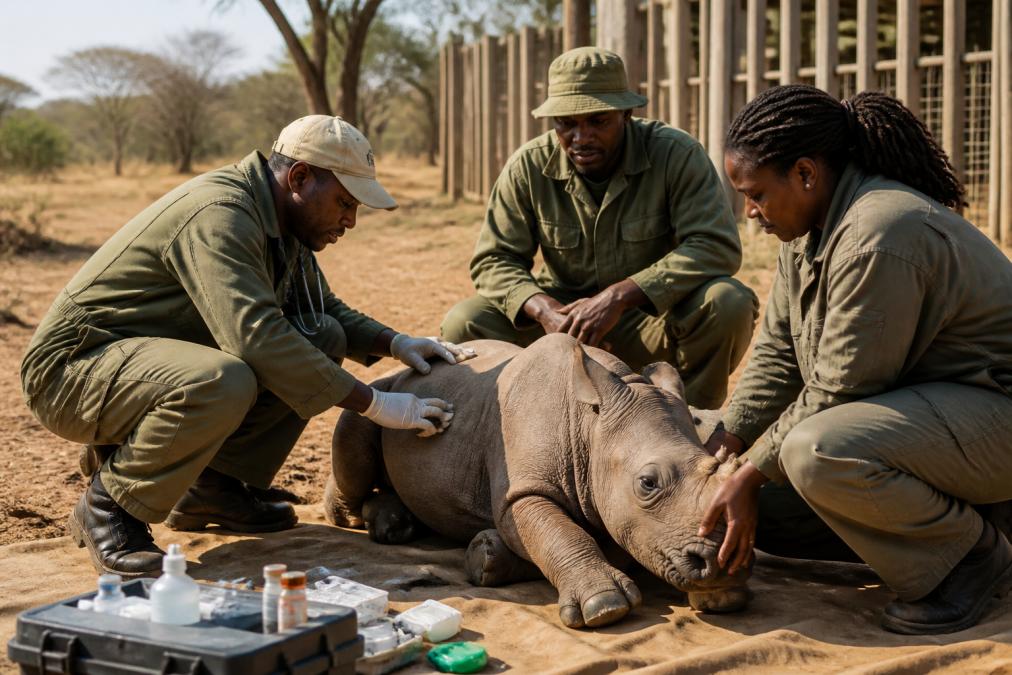 Professional illustration showing Local, African for rhino conservation efforts