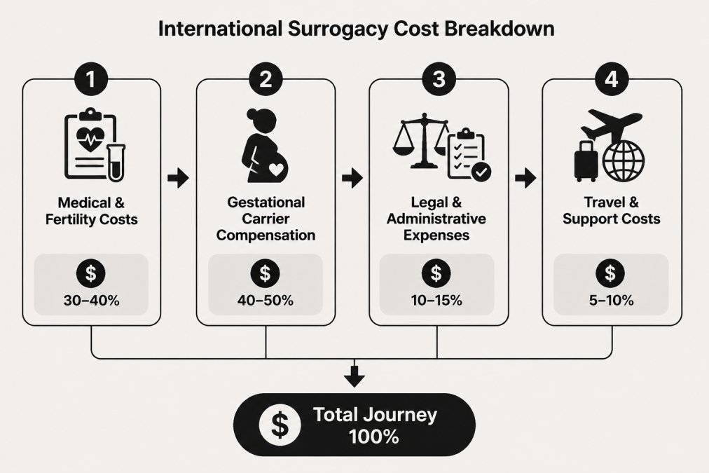 Professional illustration showing surrogacy agency fee structure