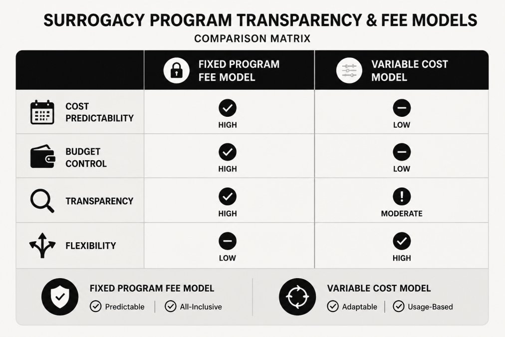 Visual comparison chart showing surrogacy agency fee structure