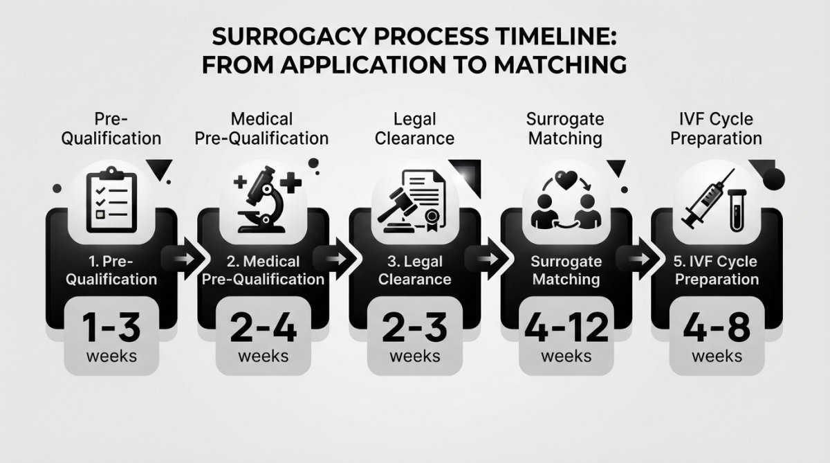 Professional illustration showing surrogacy agency with immediate start