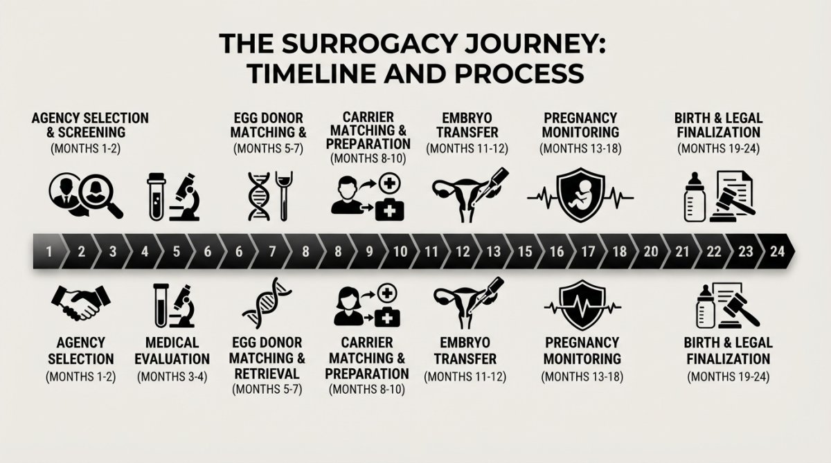 Professional illustration showing Timeline for surrogacy options for single intended fathers