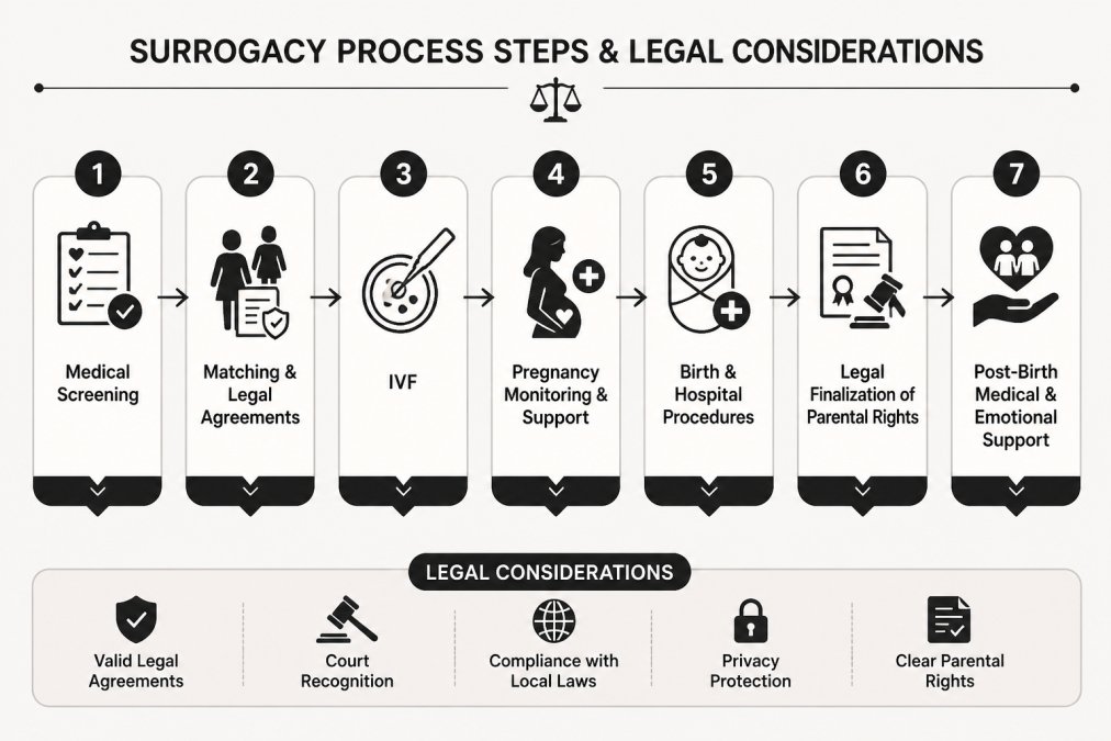 Process diagram showing steps for Flowchart, Intended Parents, IVF for surrogacy vs adoption for gay couples