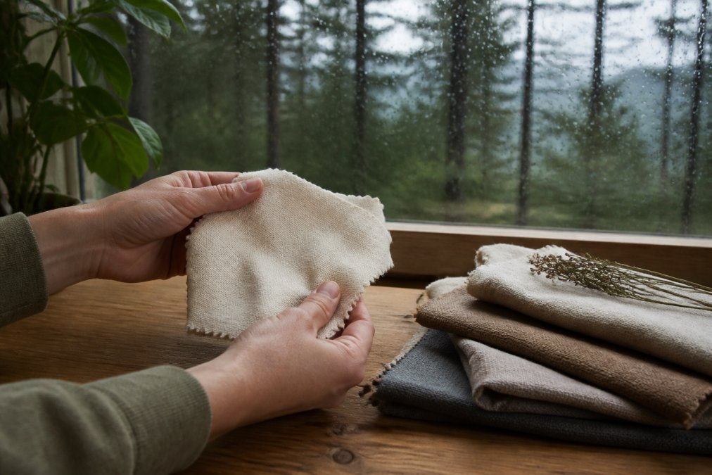 Infographic showing the material properties of organic cotton and hemp for durable outdoor apparel applications.