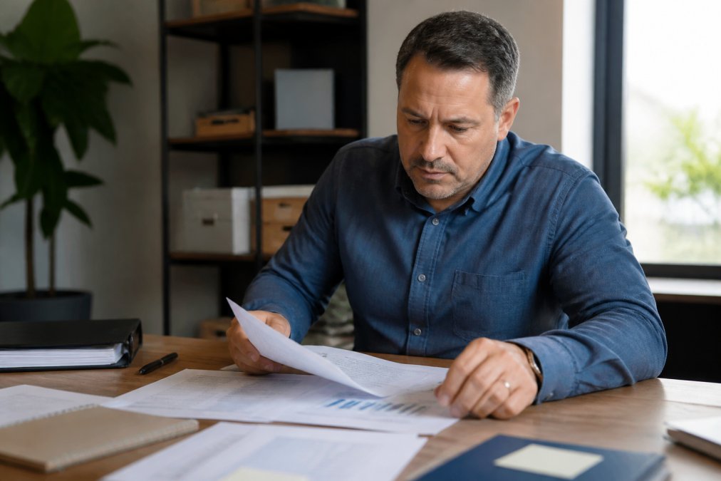 Small business owner reviewing financial reports for sustainable business growth fixed fee strategies.