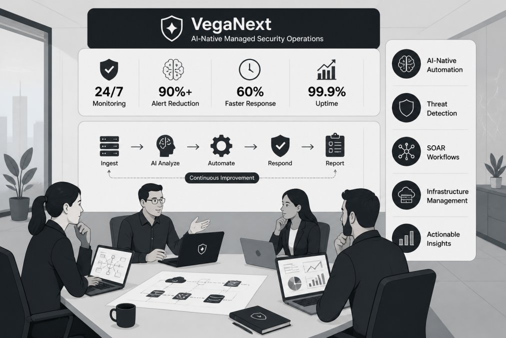 IT infrastructure team in a modern office environment collaborating at a conference table with laptops and infrastructure diagrams, discussing security strategy and automation implementation