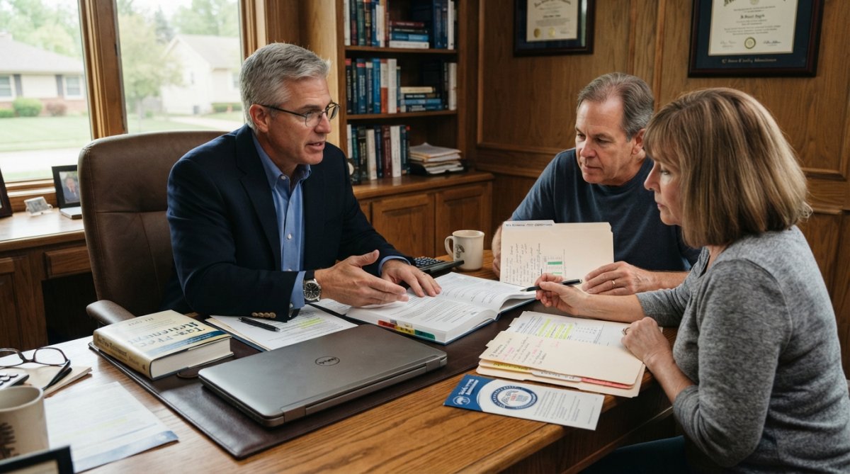 Professional illustration showing retired and couple and reviewing concepts for tax efficient income strategies