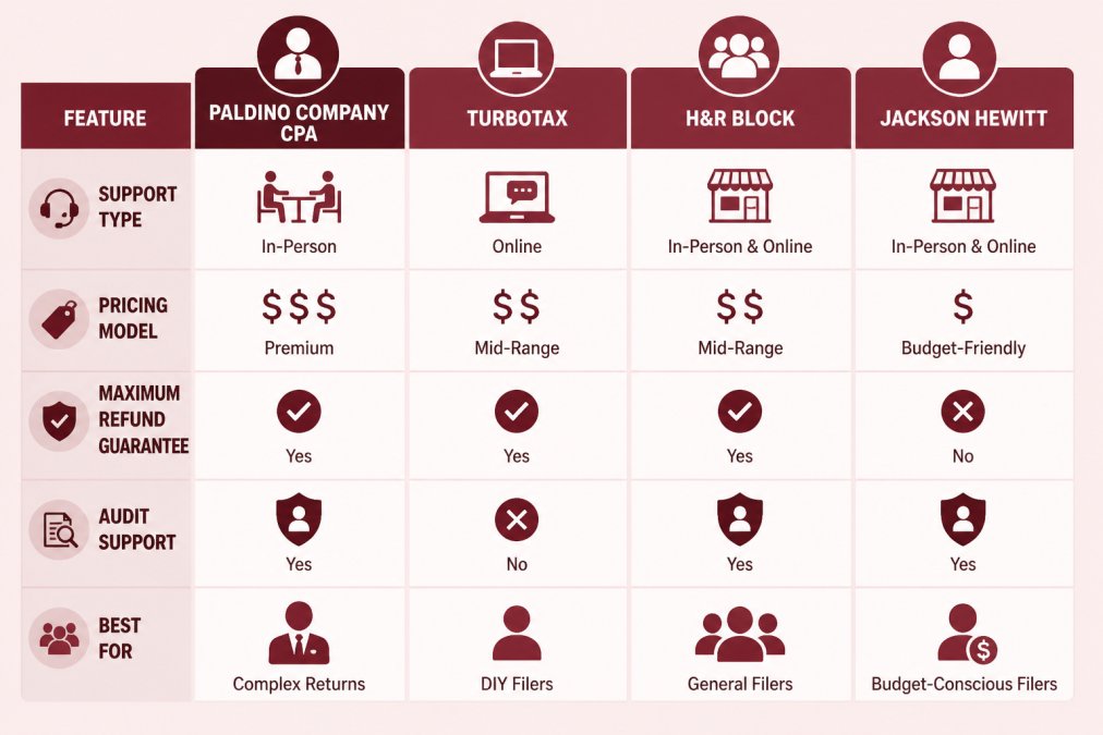 Visual comparison chart showing tax prep services