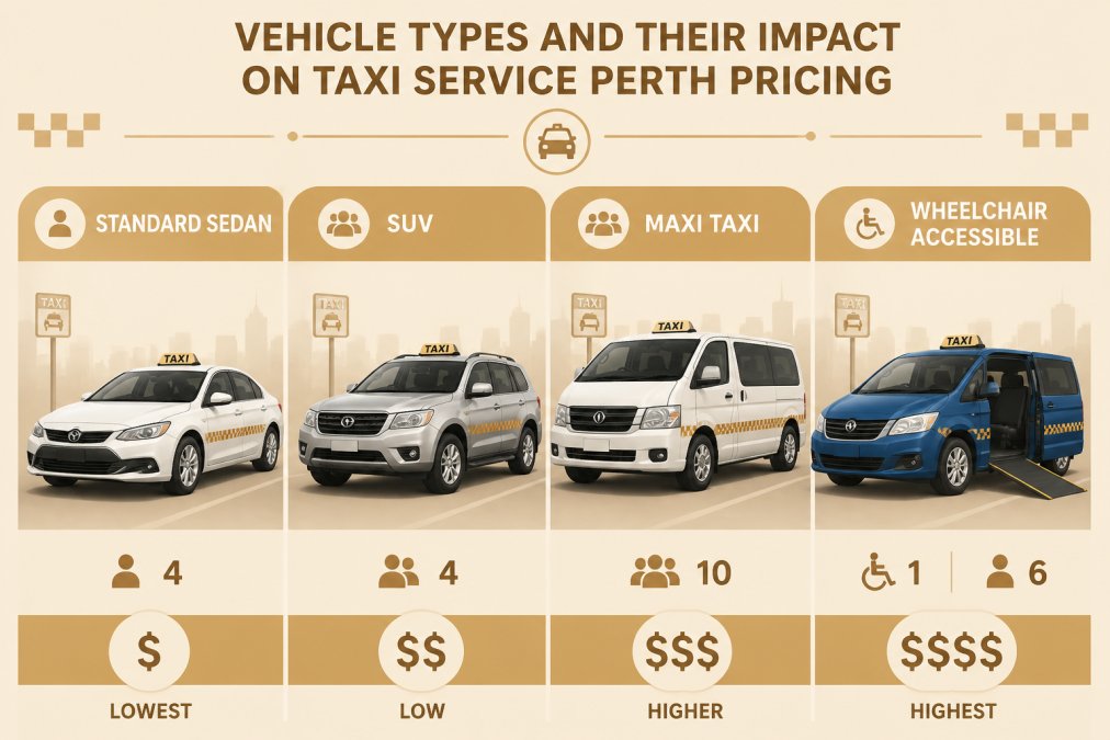 Diverse fleet of professional taxis lined up at taxi rank including standard sedan, silver SUV, white maxi taxi with extended seating, and blue wheelchair-accessible vehicle with side ramp deployed