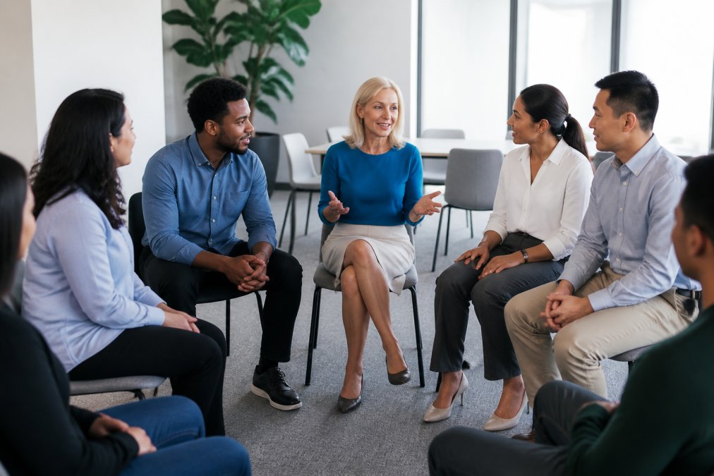 Professional illustration showing cross-functional collaboration