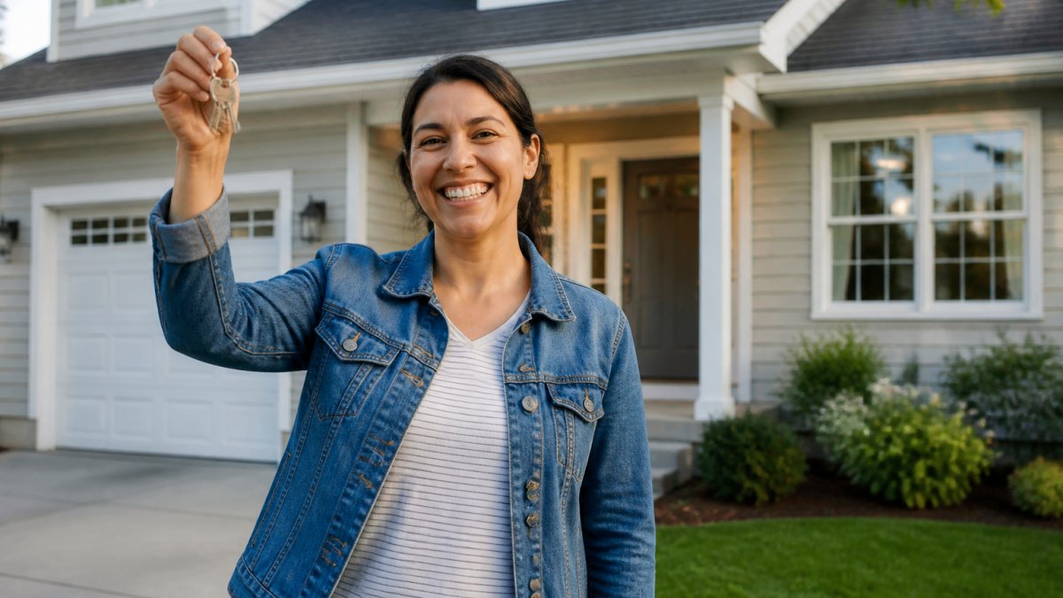 A happy new homeowner holding keys after choosing to buy a home with an ITIN.