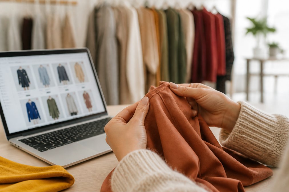 Diagram showing how to inspect fabric and stitching quality when shopping for clothing at small boutiques