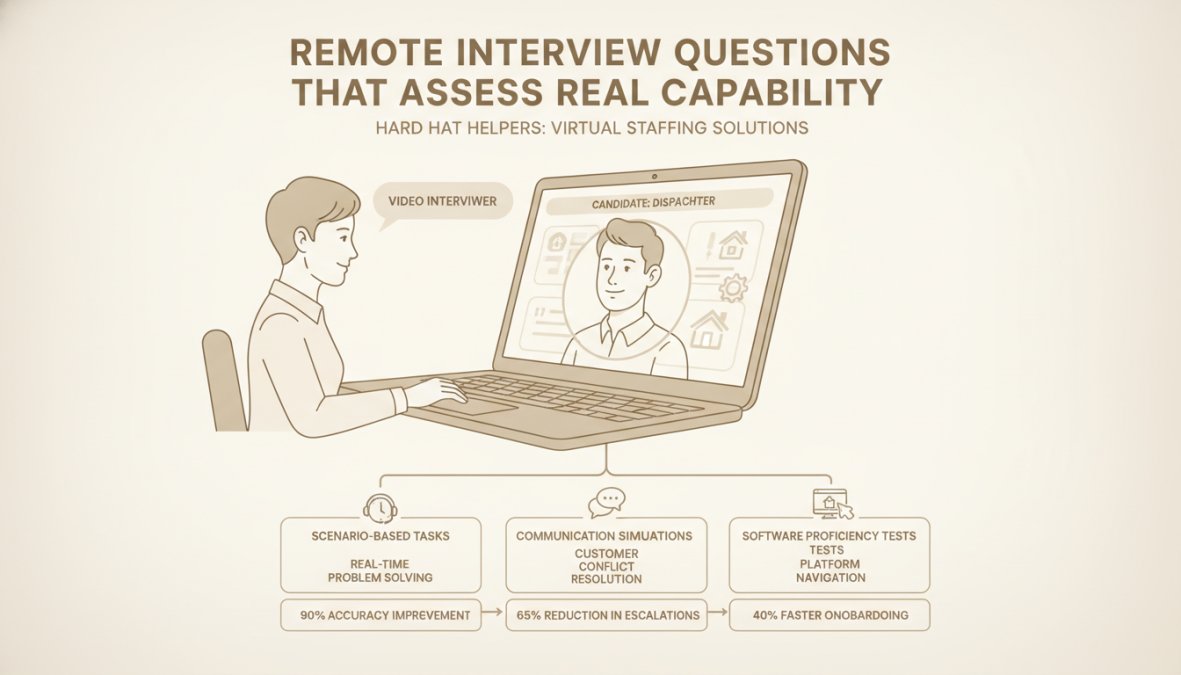 Professional conducting a video interview on a laptop, showing engaged candidate on screen with clear virtual background and notes visible on desk