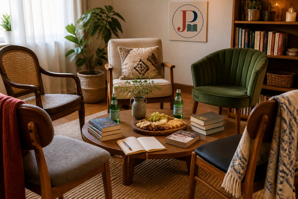 Infographic showing a step-by-step plan for hosting a book club with budget-friendly food and drink setups.