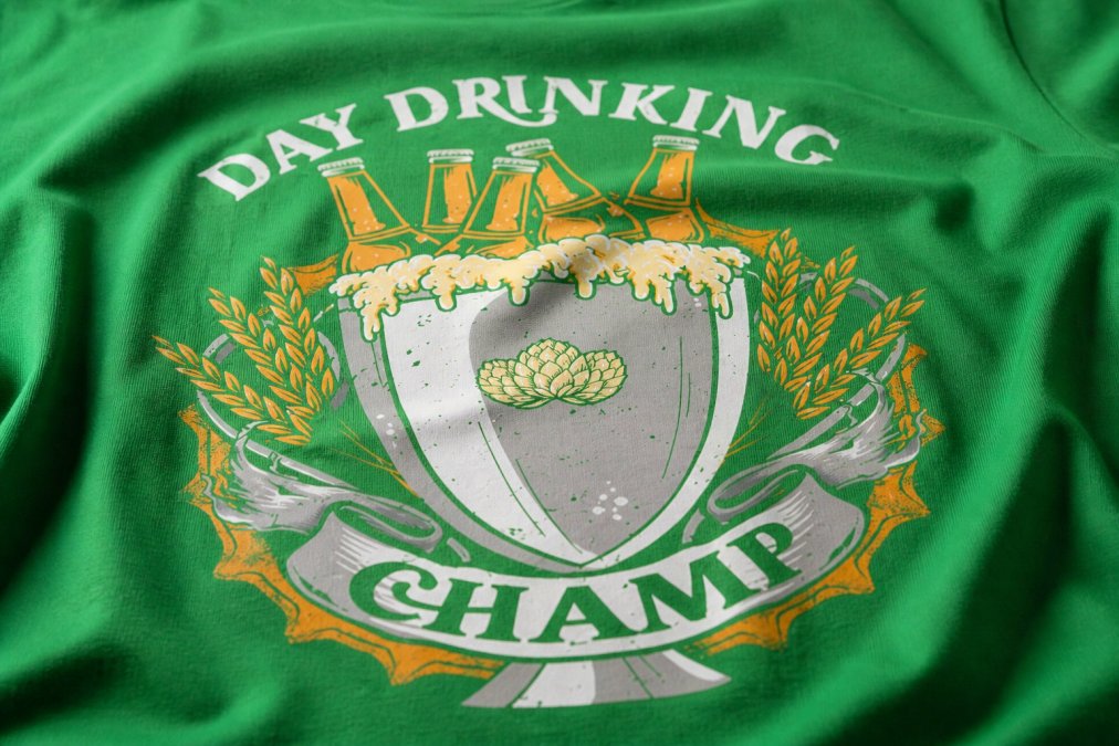 Close-up of a bold graphic tee design with vibrant colors and sharp text detail on premium fabric, showing the clarity and durability of the print under natural lighting