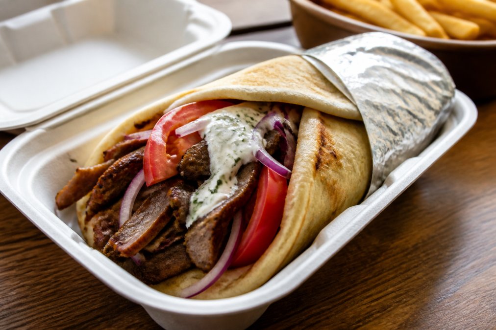 Infographic showing the anatomy of a gyro wrap, one of the top 10 Mediterranean dishes for delivery.