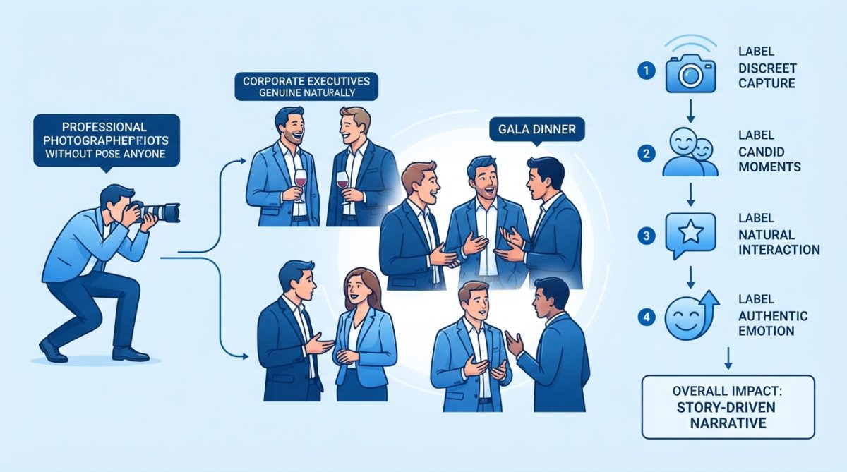 Professional illustration showing corporate event photography trends