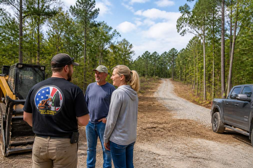 Cleared rural property with restored driveway access, improved visibility across landscape, and defined property boundaries after professional land management completion