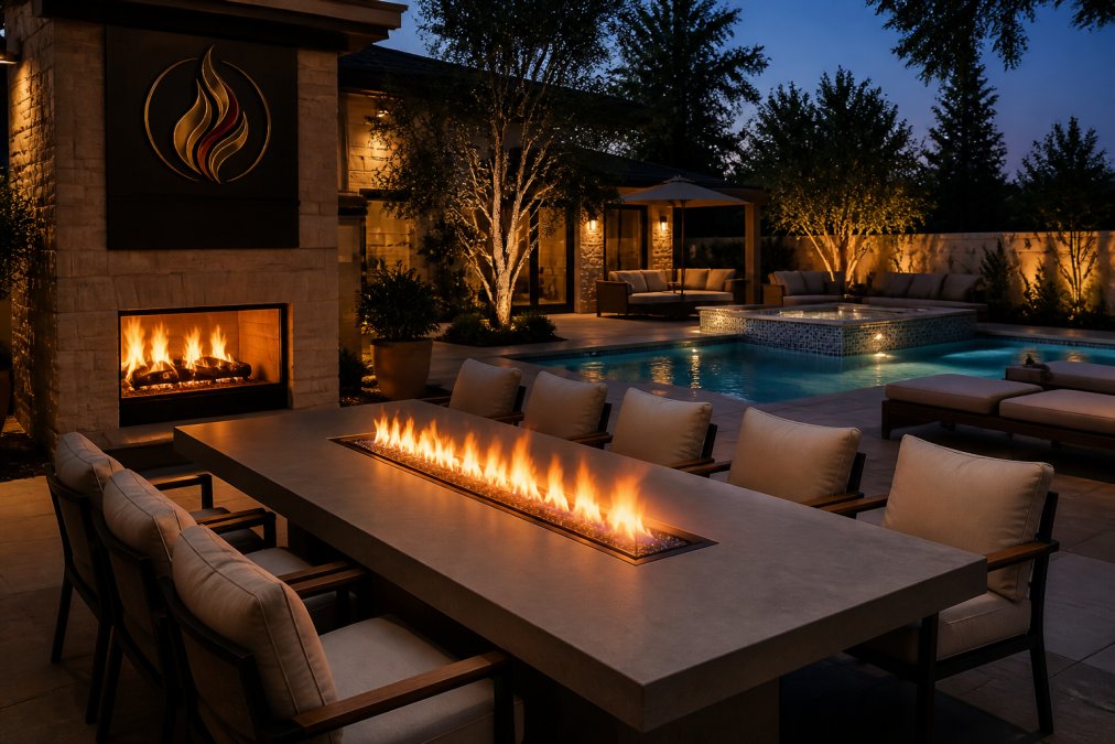 Infographic comparing design features of the top 5 luxury outdoor fire pit brands for modern patio layouts.