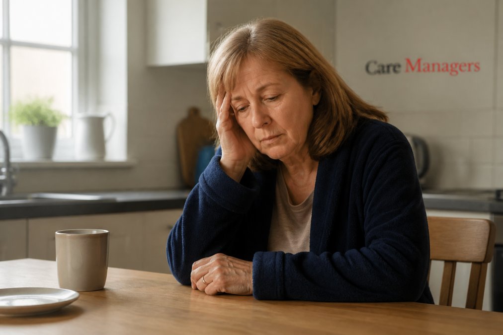 Infographic illustrating how physical fatigue and sleep disturbances are key symptoms of caregiver burnout