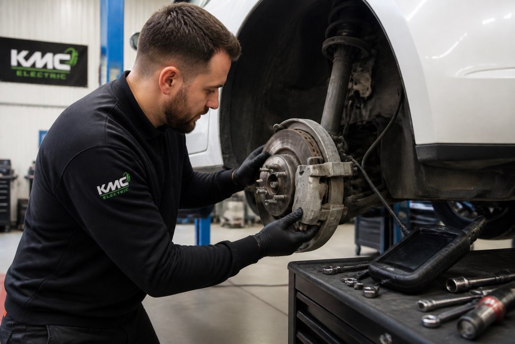 Professional illustration showing Professional for electric car brake failure