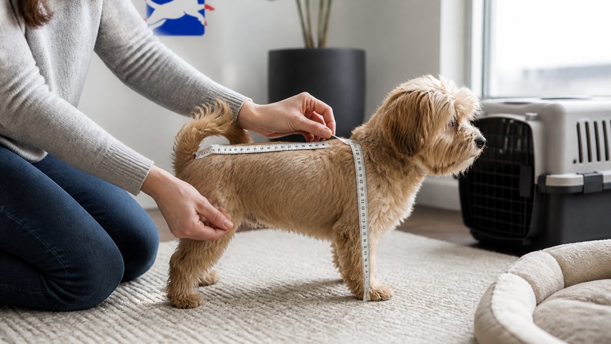 Infographic showing how to measure a dog for travel carriers for dogs by checking length and shoulder height.