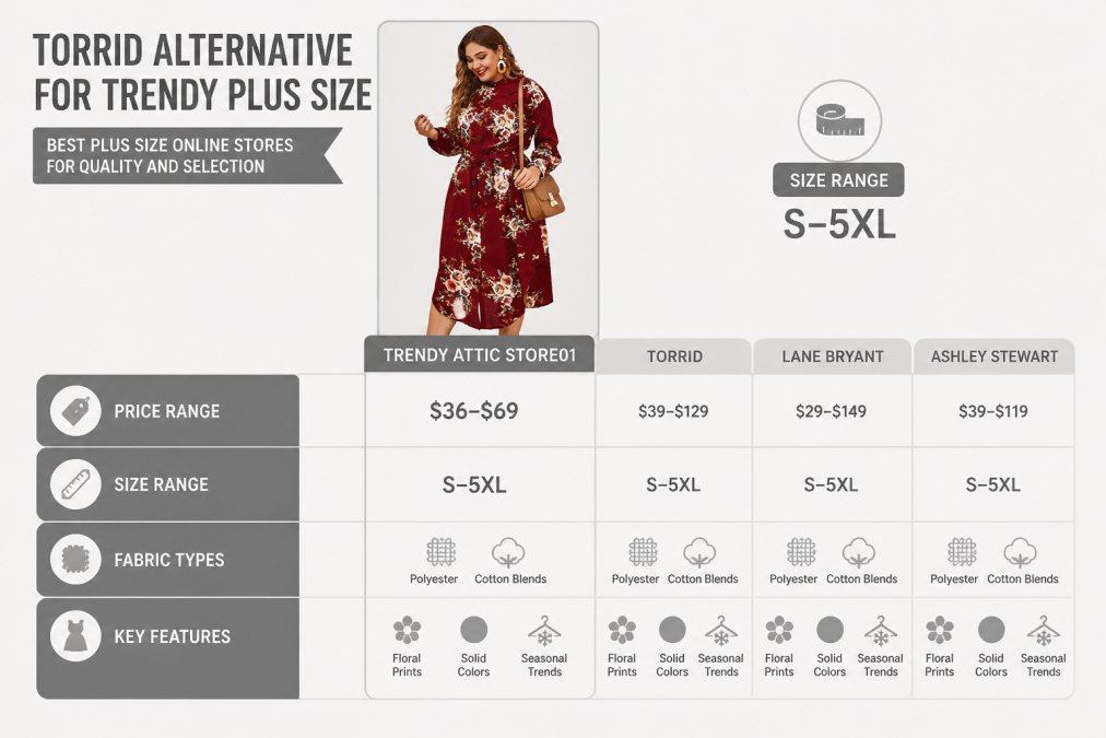 Visual comparison chart showing trendy plus size
