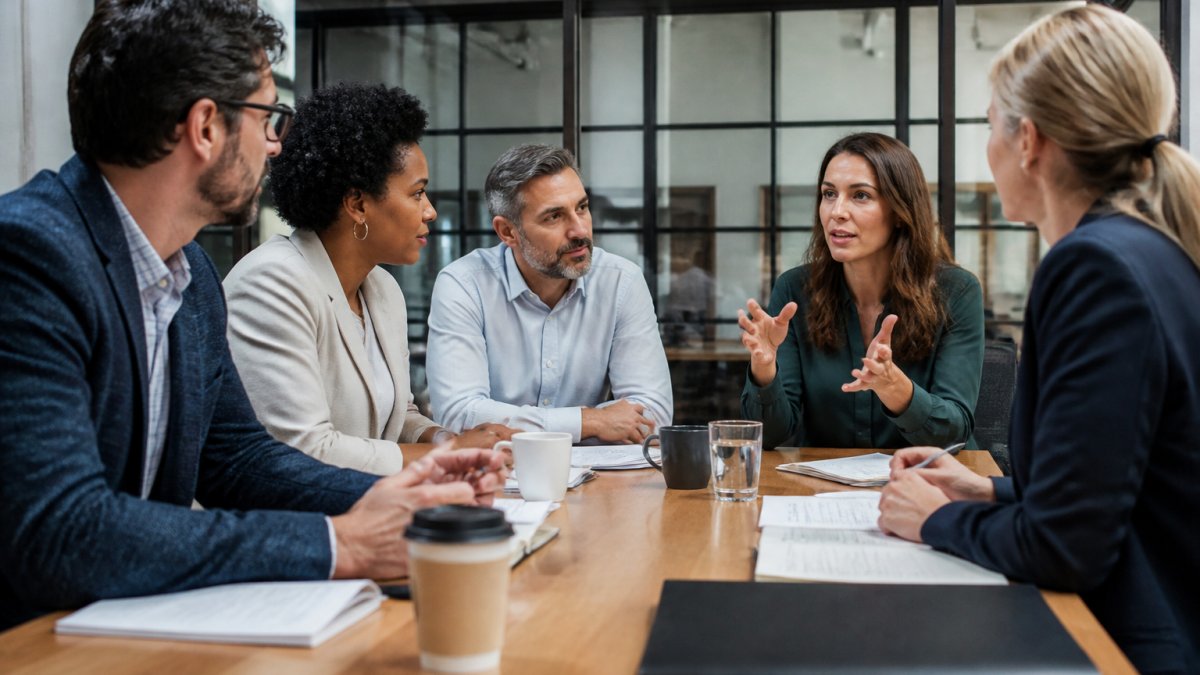 Diverse managers engaging in a DiSC assessment process for training managers for cross functional leadership
