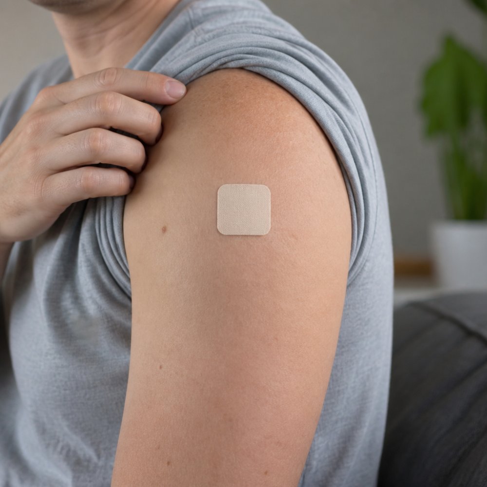 Diagram illustrating how a medicated patch delivers active ingredients through the dermal skin barrier