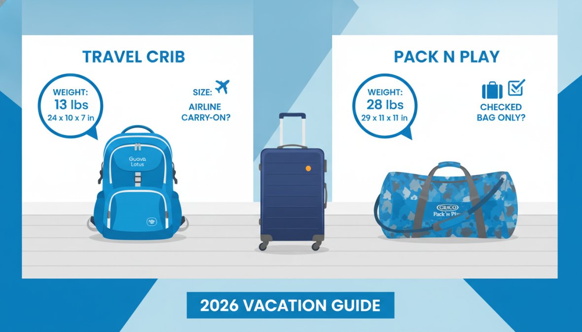 Side-by-side comparison of travel crib vs pack n play for vacation