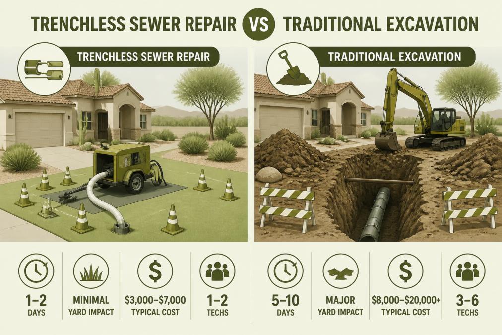 Side-by-side comparison of trenchless sewer repair cost