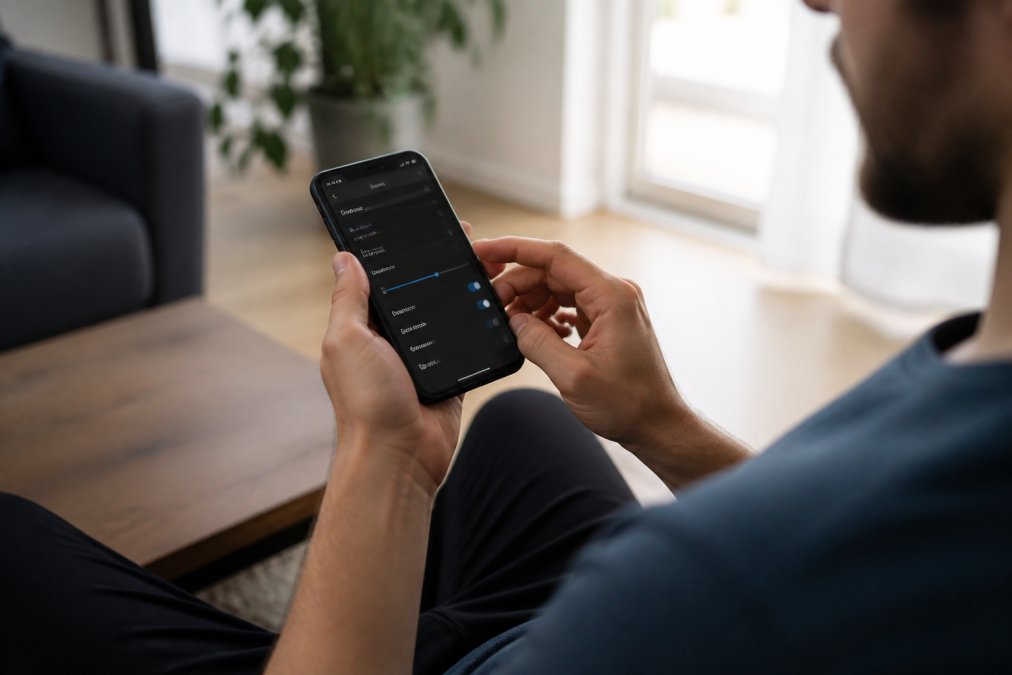 Person adjusting screen brightness in battery settings to troubleshoot smartphone issues and save power
