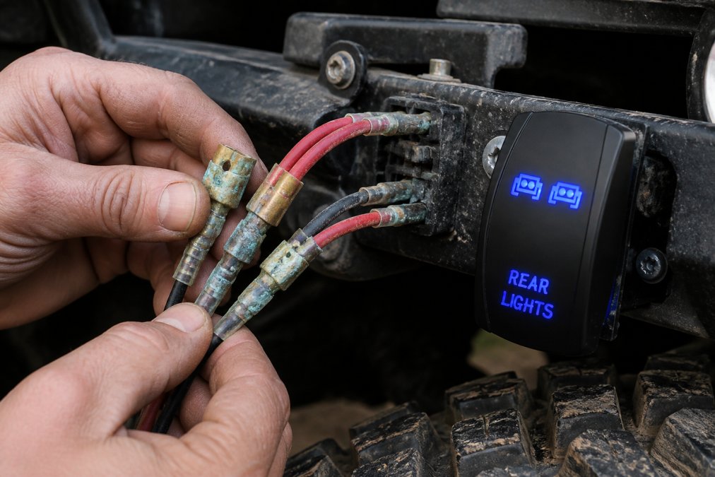 Professional illustration showing flickering LED offroad lights