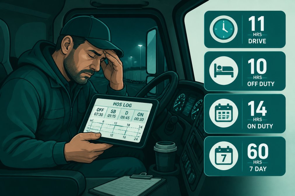 Professional illustration showing hours of service violations
