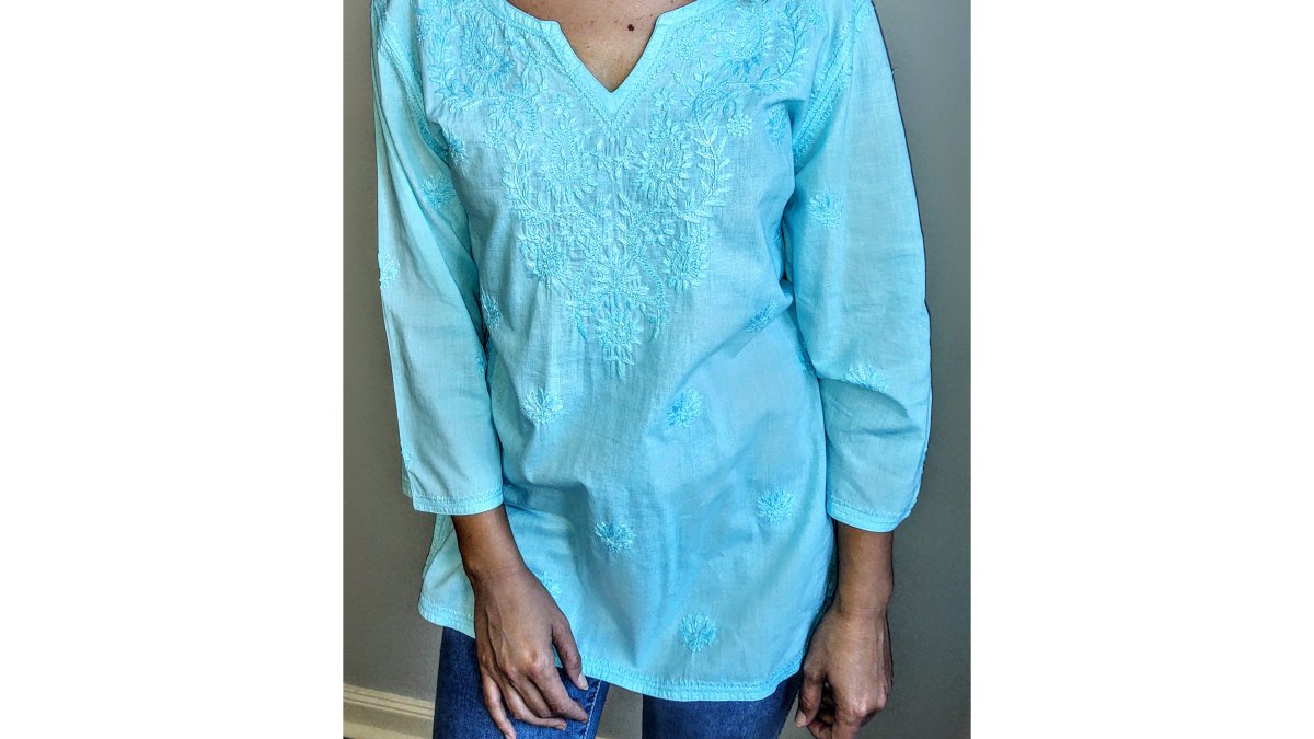 Turquoise Tunic Top Hand Embroidered