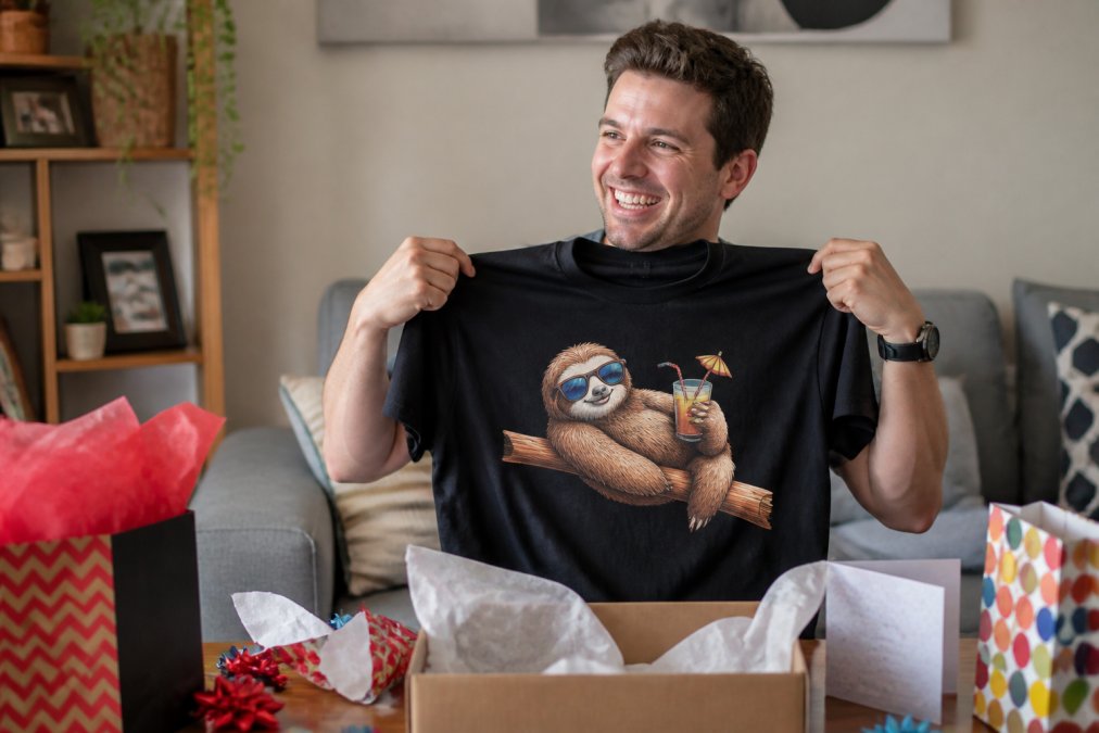 Infographic process for choosing unique birthday gifts for 2026 featuring a person displaying custom apparel.