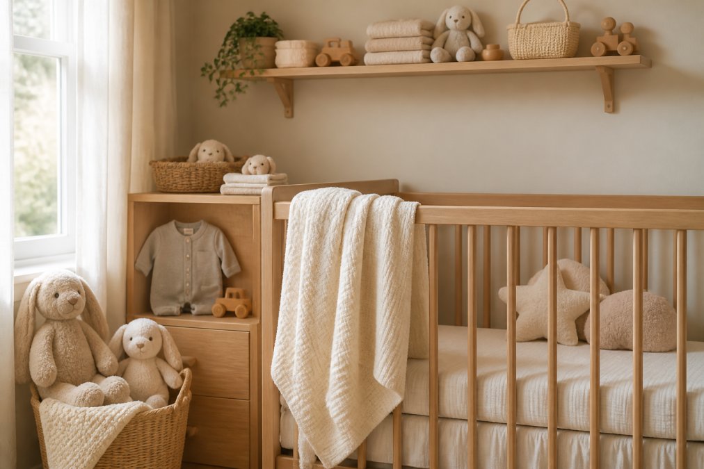 Professional illustration showing cozy and nursery and scene concepts for boutique baby gift ideas