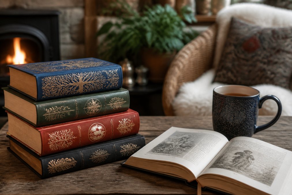 Professional illustration showing folklore books for curious readers