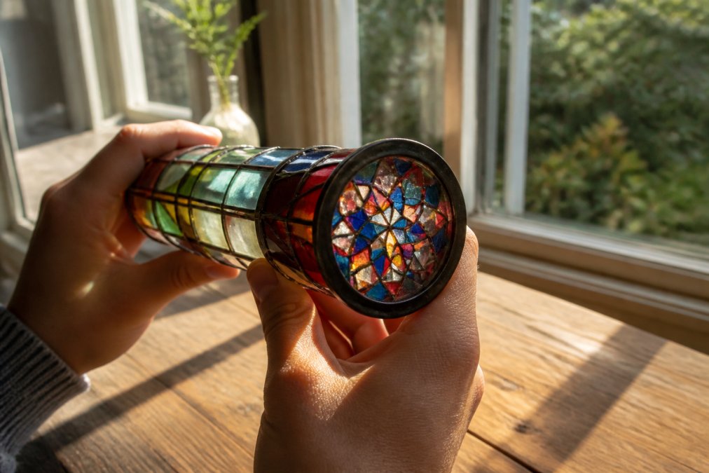 Infographic showing how handcrafted stained glass kaleidoscopes become unique gifts for art lovers