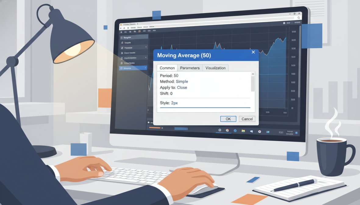 A focused trader sitting at a multi-monitor trading desk with live MT5 charts displayed, reviewing price action signals in a professional home office environment, cool blue monitor light contrasting with warm ambient room lighting