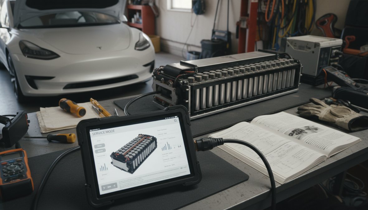 Step-by-step visual guide for Close, Tesla, Service Mode for used tesla battery health report