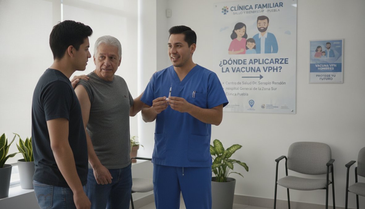 Profesional de salud aplicando la vacuna vph hombres precio puebla mediante una inyección en el brazo en consultorio