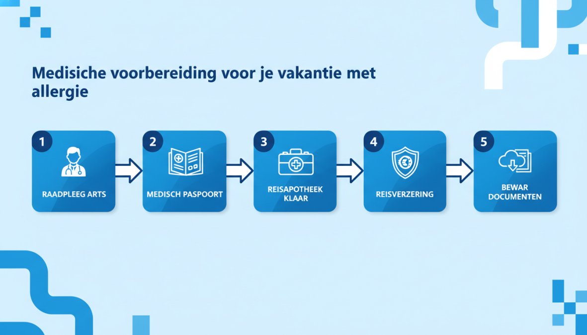 Vergelijkingsmatrix van accommodatiekenmerken voor allergici: rijen zijn rookvrij beleid, geen huisdieren, hypoallergeen beddengoed, ventilatie, eigen sanitair, schoonmaakfrequentie; kolommen zijn B&B, vakantiepark, hotel