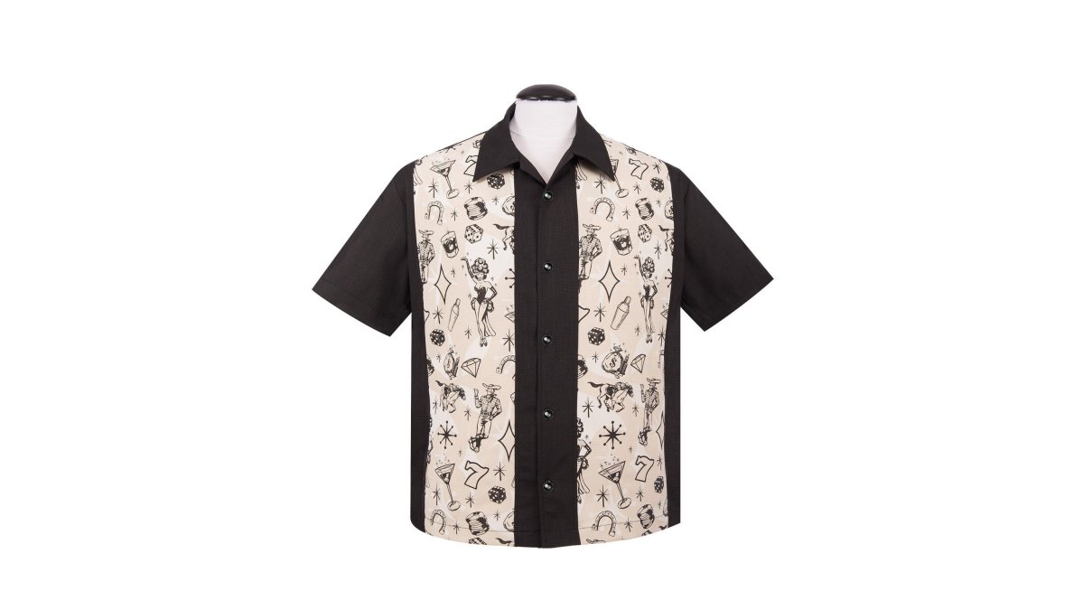 Vegas Lights Panel Bowling Shirt in Black
