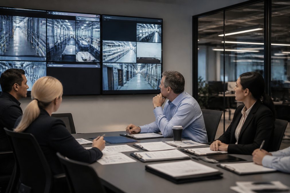 Team of risk management professionals and security staff monitoring real-time agent behavior dashboards displaying execution timelines, policy compliance metrics, and cryptographic audit trails on large screens in a control center