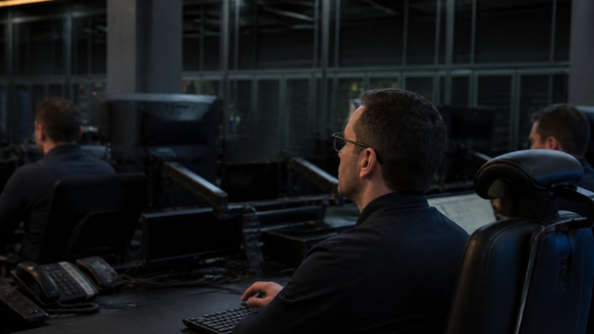 Security team monitoring verifiable security protocols for AI agent execution on command center screens.