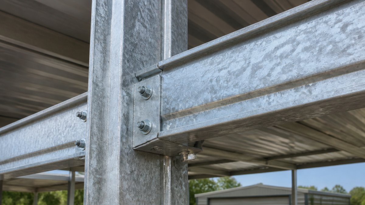 Diagram of galvanized steel layers protecting vertical roof metal carports from corrosion damage