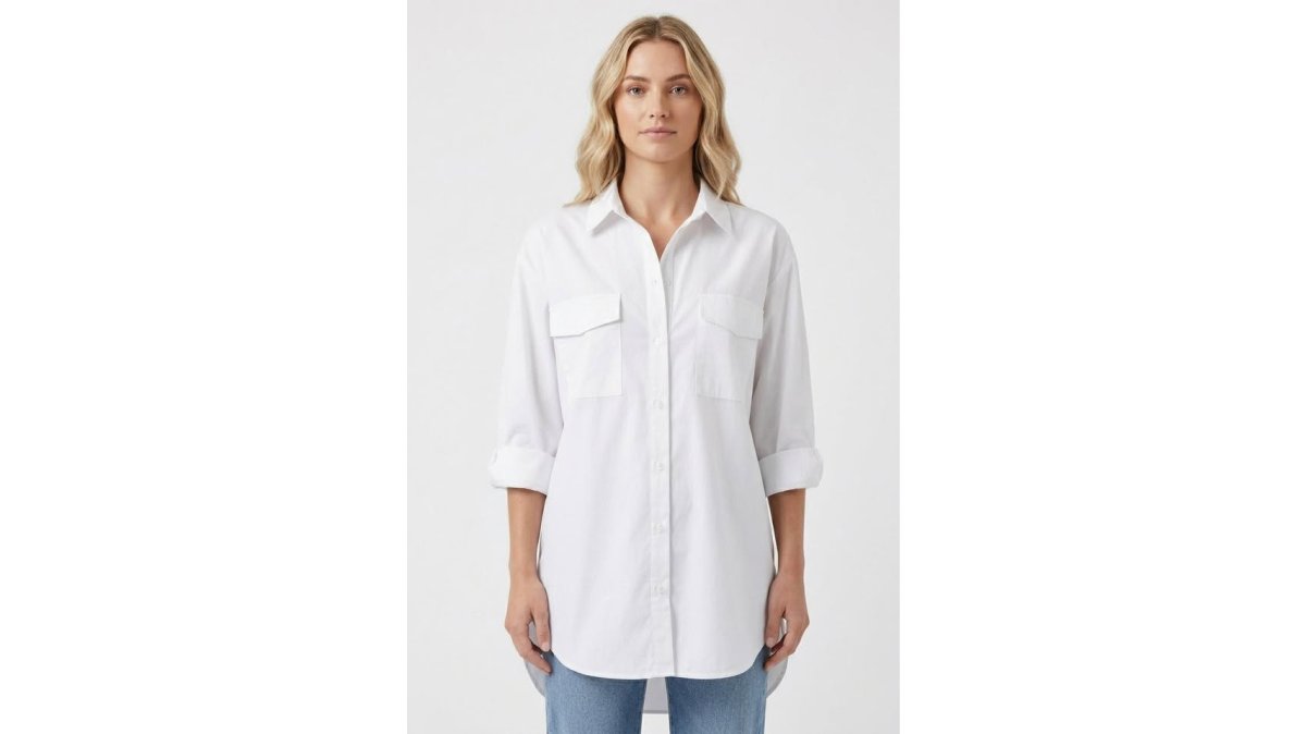 Vespera Plus-Size Four-Way Stretch Open-Front Cardigan Shirt with Pockets