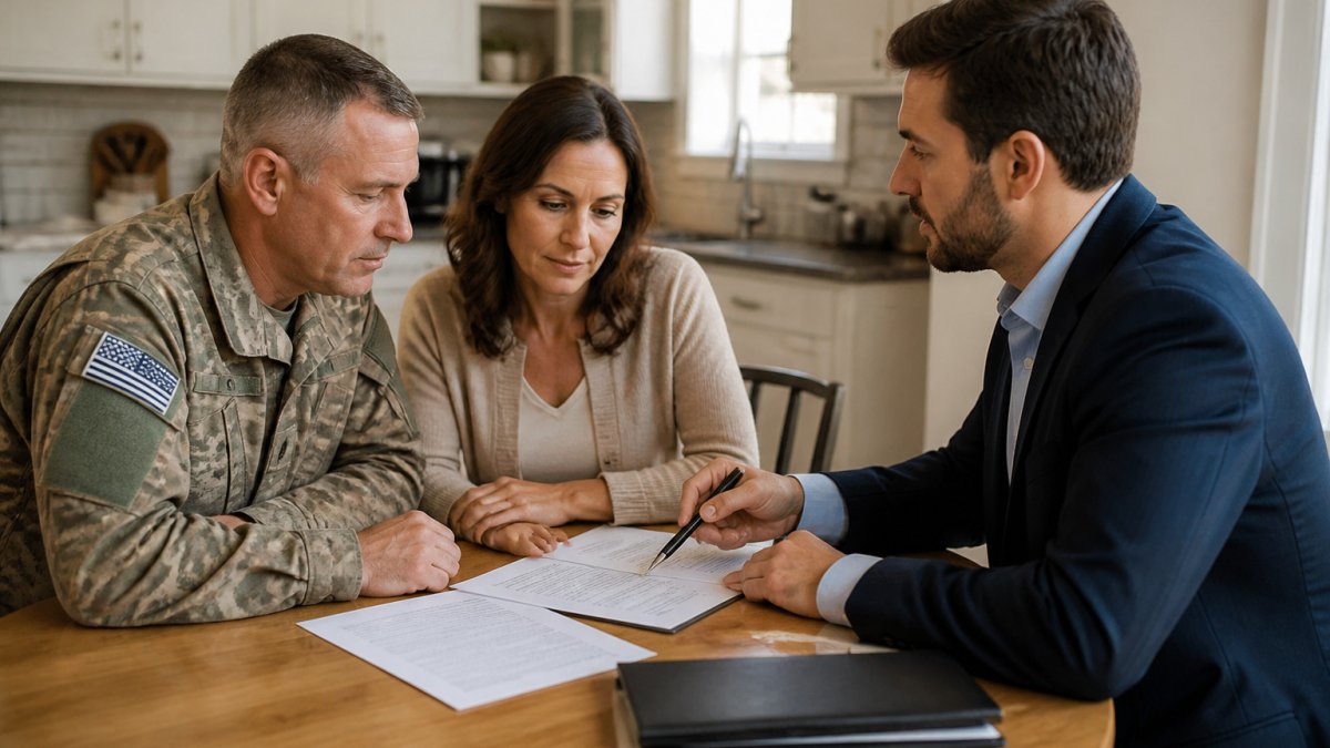 Infographic showing the process of consulting veteran owned insurance agencies to select life insurance policies.