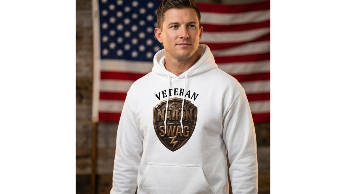 Veteran Shield Strength Hoodie - Patriotic Lightning Bolt Design - Heavy Blend Comfort - Powerful Tactical Lifestyle Apparel - for Veterans