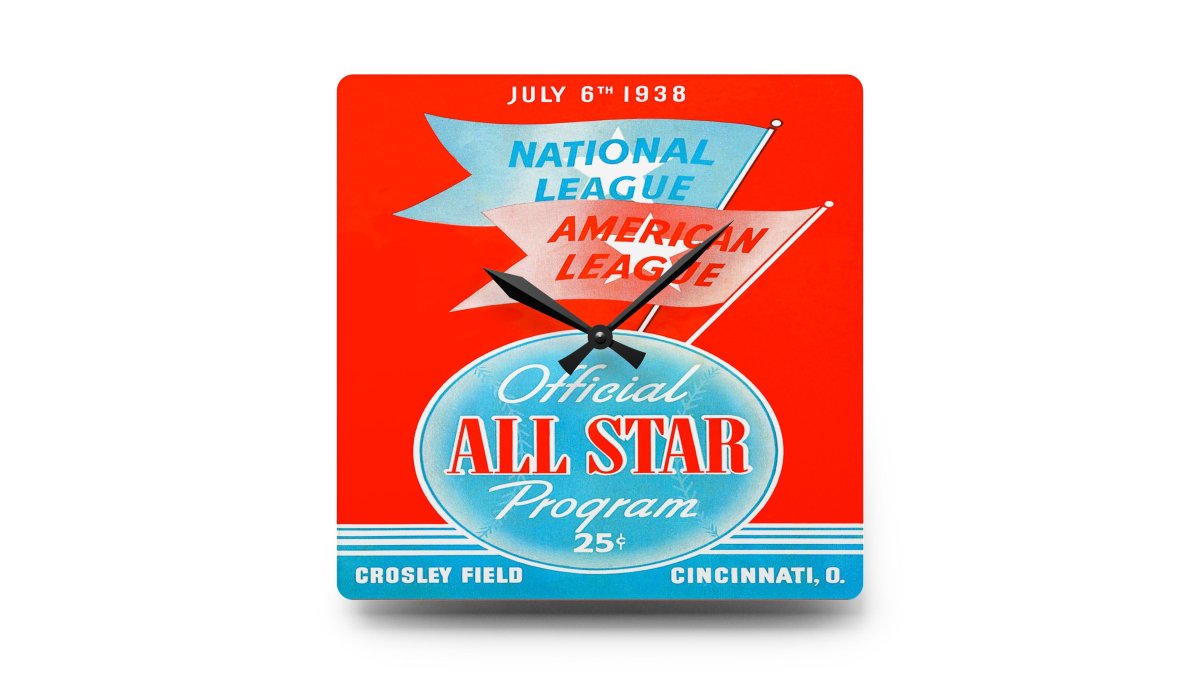Vintage Baseball Acrylic Wall Clock, 1938 All-Star Game Crosley Field Cincinnati Decor, Unique Sports Fan Gift, Large Modern Timepiece, Home